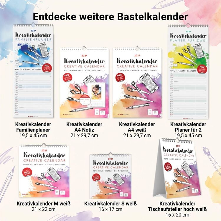 Produktbild: Kreativkalender Tischaufsteller hoch wei&szlig; 2027