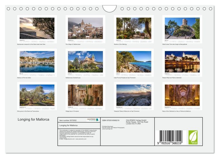 Produktbild: Longing for Mallorca (Wall Calendar 2026 DIN A4 landscape), CALVENDO 12 Month Wall Calendar