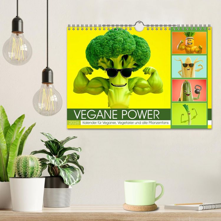 Produktbild: Vegane Power - Kalender f&uuml;r Veganer, Vegetarier und alle Pflanzenfans (Wandkalender 2026 DIN A4 quer), CALVENDO Monatskalender