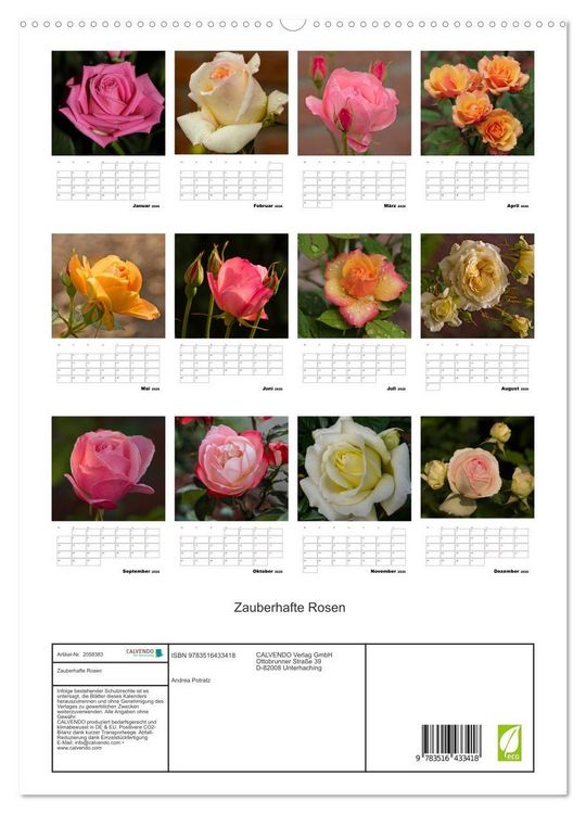 Produktbild: Zauberhafte Rosen (hochwertiger Premium Wandkalender 2026 DIN A2 hoch), Kunstdruck in Hochglanz