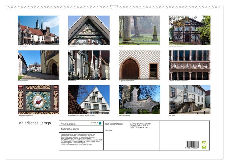 Produktbild: Malerisches Lemgo (Wandkalender 2026 DIN A2 quer), CALVENDO Monatskalender