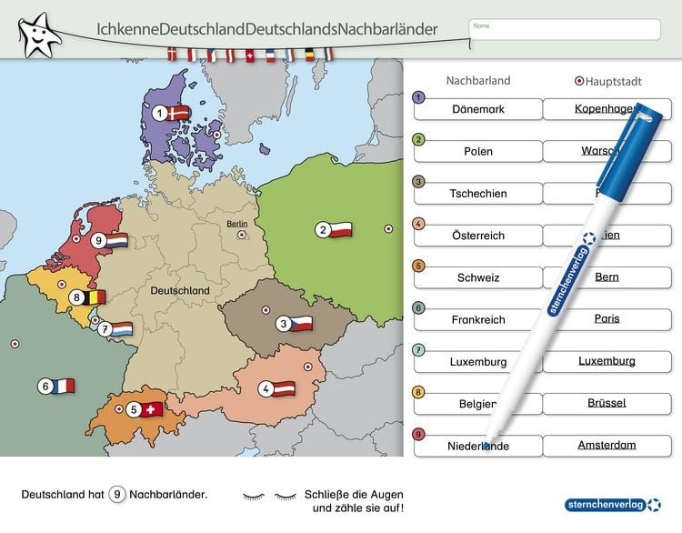 Produktbild: Ich kenne Deutschland - Deutschlands Nachbarl&auml;nder - Lerntafel mit Stift