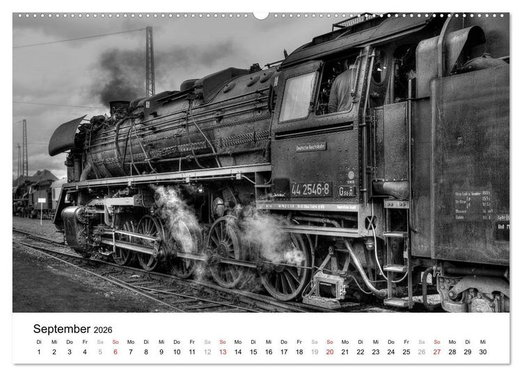 Produktbild: Unter Dampf - Eisenbahnromantik in schwarz-wei&szlig; (Wandkalender 2026 DIN A2 quer), CALVENDO Monatskalender