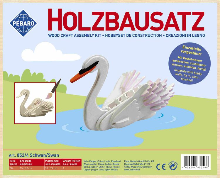 Produktbild: PEBARO 852/4 - Holzbausatz Schwan, 38 Teile, Holzkonstruktion zum Zusammenstecken