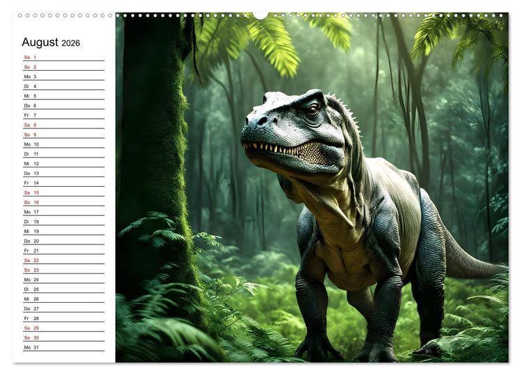 Produktbild: Urzeit erwacht - Ein Jahr mit den Dinosauriern (hochwertiger Premium Wandkalender 2026 DIN A2 quer), Kunstdruck in Hochglanz