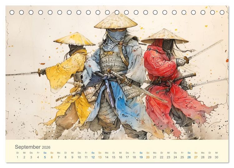 Produktbild: Samurai - whimsical inked style (Tischkalender 2026 DIN A5 quer), CALVENDO Monatskalender