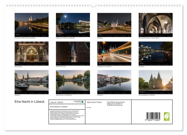 Produktbild: Eine Nacht in L&uuml;beck (hochwertiger Premium Wandkalender 2026 DIN A2 quer), Kunstdruck in Hochglanz