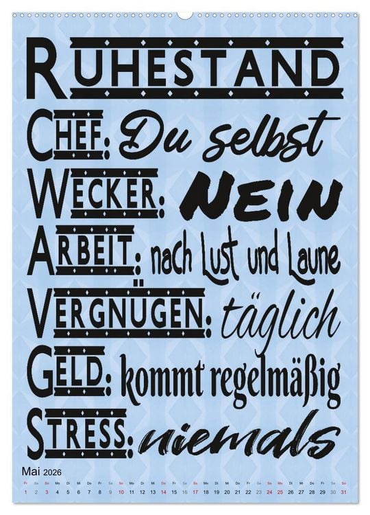 Produktbild: Coole Spr&uuml;che zum Ruhestand (Wandkalender 2026 DIN A2 hoch), CALVENDO Monatskalender