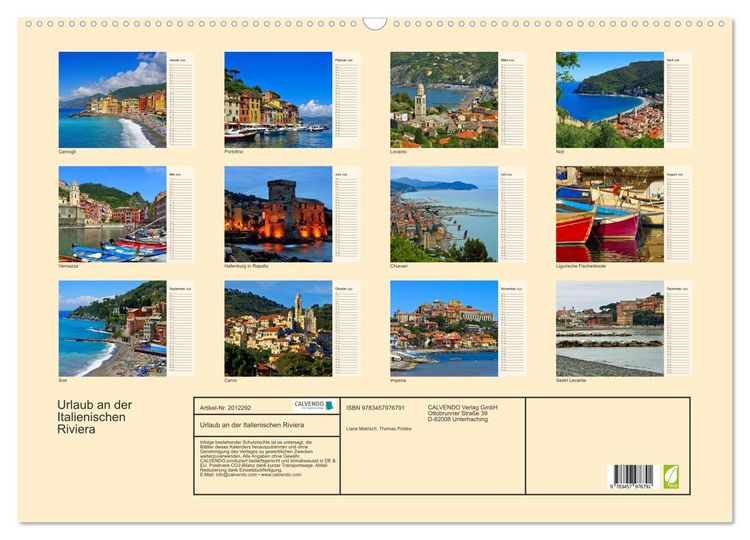 Produktbild: Urlaub an der Italienischen Riviera (Wandkalender 2026 DIN A2 quer), CALVENDO Monatskalender