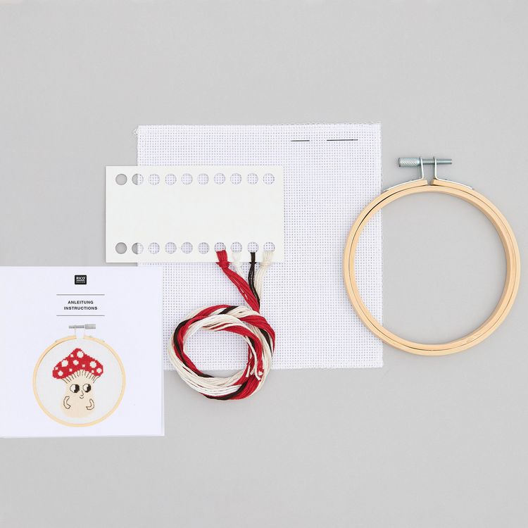 Produktbild: Stickpackung Gez&auml;hlter Kreuzstich, Shroom kleiner Pilz, inkl. Stickring &Oslash; 10 cm