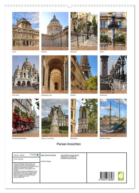 Produktbild: Pariser Ansichten (hochwertiger Premium Wandkalender 2026 DIN A2 hoch), Kunstdruck in Hochglanz