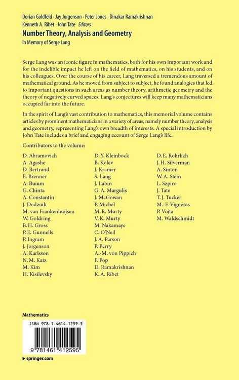 Produktbild: Number Theory, Analysis and Geometry
