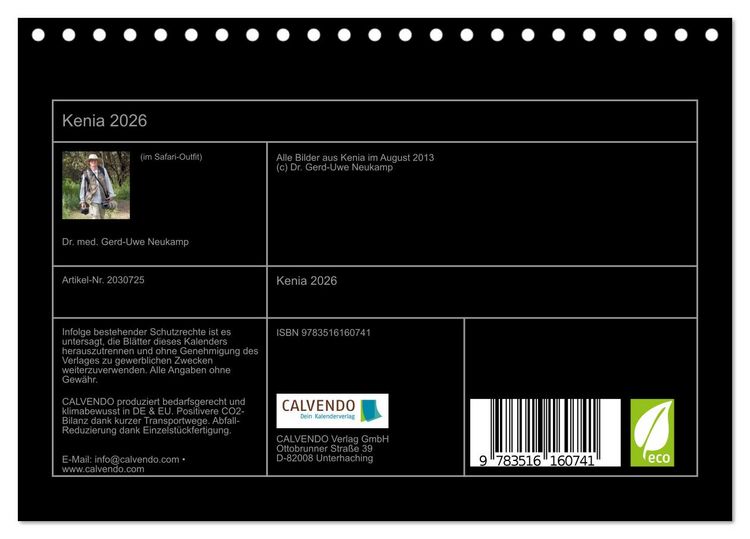 Produktbild: Kenia 2026 (Tischkalender 2026 DIN A5 quer), CALVENDO Monatskalender