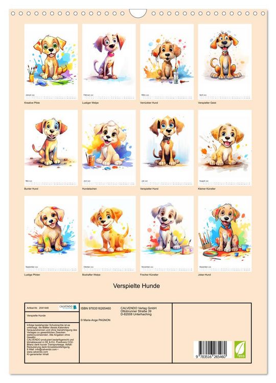 Produktbild: Verspielte Hunde (Wandkalender 2026 DIN A3 hoch), CALVENDO Monatskalender