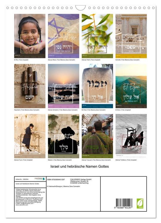 Produktbild: Israel und hebr&auml;ische Namen Gottes (Wandkalender 2027 DIN A3 hoch), CALVENDO Monatskalender