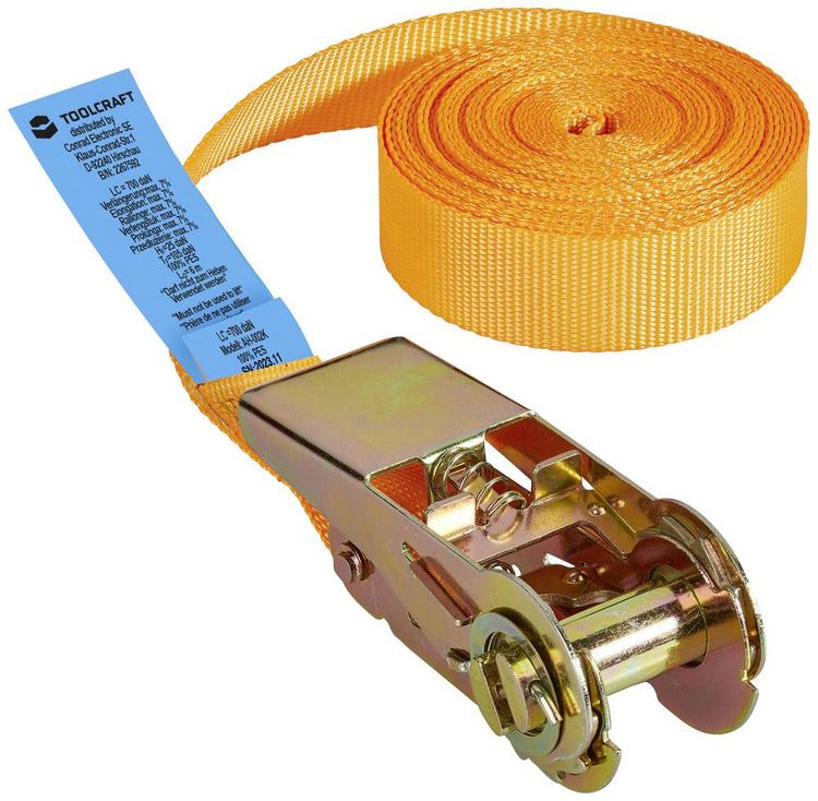 Produktbild: TOOLCRAFT TO-6802776 Einteiliger Spanngurt Zugkraft LC Niederzurren (einzeln/direkt)=350 daN (L x B) 6 m x 25 mm Ratsche EN 12195-2