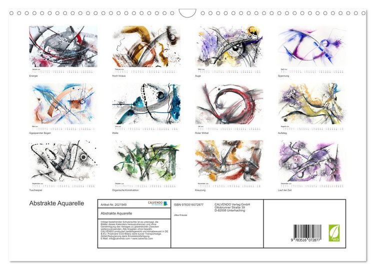 Produktbild: Abstrakte Aquarelle (Wandkalender 2026 DIN A3 quer), CALVENDO Monatskalender
