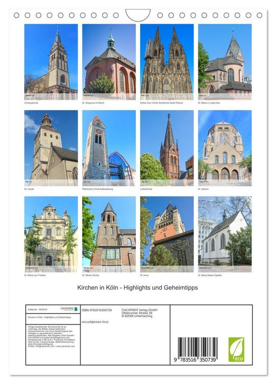Produktbild: Kirchen in K&ouml;ln - Highlights und Geheimtipps (Wandkalender 2026 DIN A4 hoch), CALVENDO Monatskalender