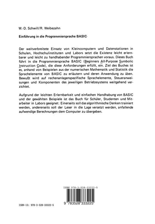 Produktbild: Einf&uuml;hrung in die Programmiersprache BASIC