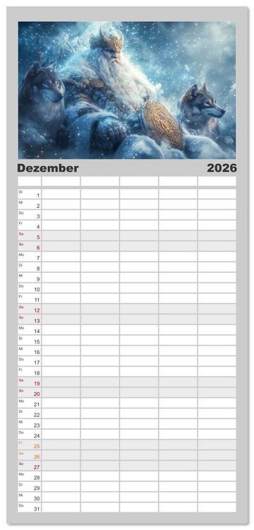 Produktbild: Familienplaner 2026 - Die G&ouml;tter des Nordens mit 5 Spalten (Wandkalender, 21 x 45 cm) CALVENDO