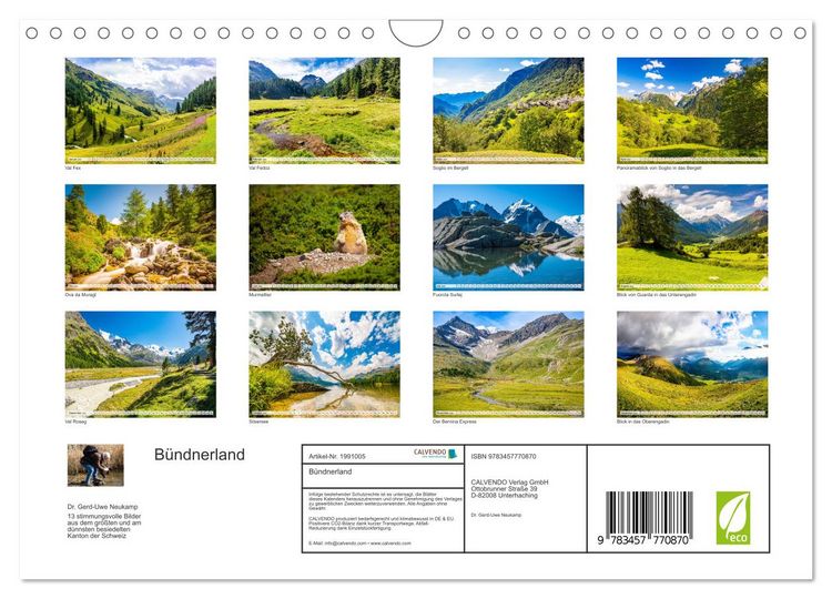 Produktbild: B&uuml;ndnerland (Wandkalender 2026 DIN A4 quer), CALVENDO Monatskalender
