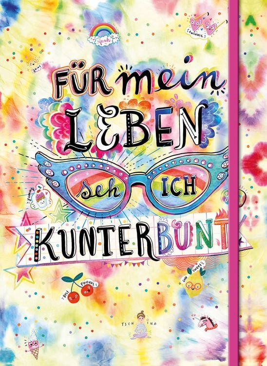Produktbild: F&uuml;r mein Leben seh ich kunterbunt (Notizbuch No. 2 Emma Flint). DIN A5 punktkariert mit farbiger Einstecktasche, Leseb&auml;ndchen und Verschlussgummi