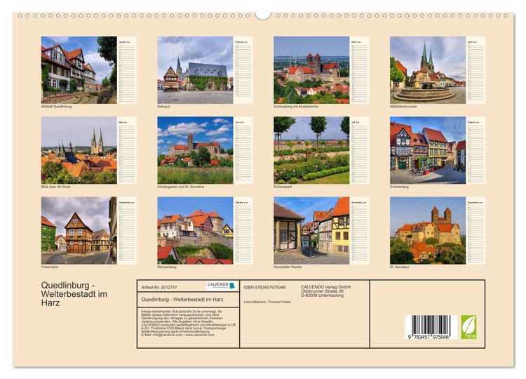 Produktbild: Quedlinburg - Welterbestadt im Harz (hochwertiger Premium Wandkalender 2026 DIN A2 quer), Kunstdruck in Hochglanz