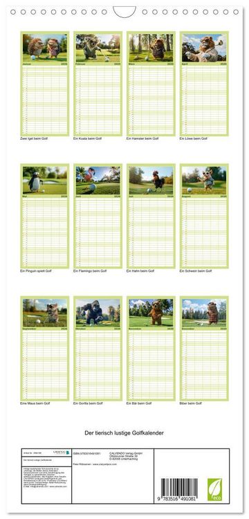 Produktbild: Familienplaner 2026 - Der tierisch lustige Golfkalender mit 5 Spalten (Wandkalender, 21 x 45 cm) CALVENDO
