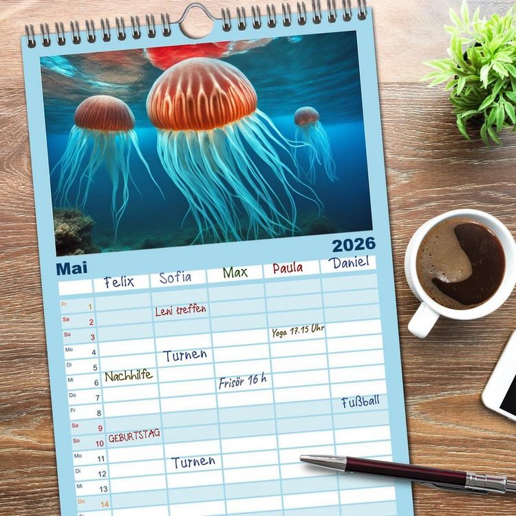 Produktbild: Familienplaner 2026 - Tief unten im Meer Unterwasser Fantasy mit 5 Spalten (Wandkalender, 21 x 45 cm) CALVENDO