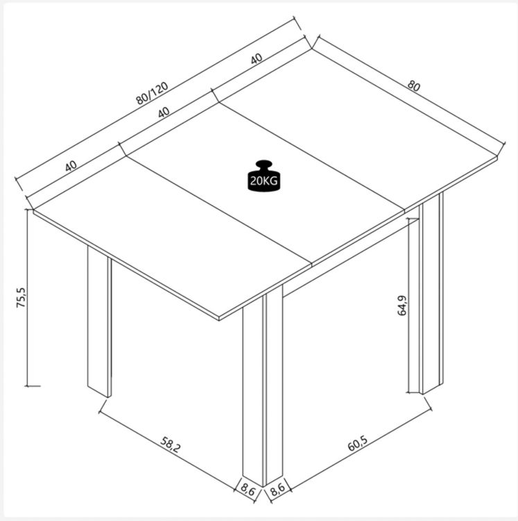 Produktbild: Esstisch K&uuml;chentisch Pesoli ausziehbar 80-120 cm