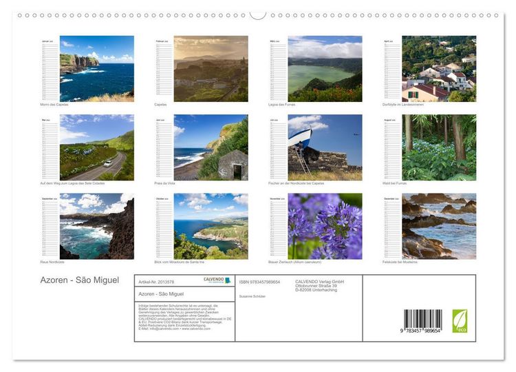 Produktbild: Azoren - S&atilde;o Miguel (hochwertiger Premium Wandkalender 2026 DIN A2 quer), Kunstdruck in Hochglanz