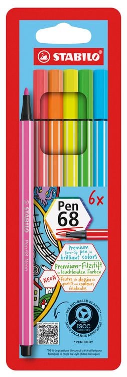 Produktbild: STABILO Premium-Filzstift -   Pen 68 - 6er Pack - 6 Neonfarben