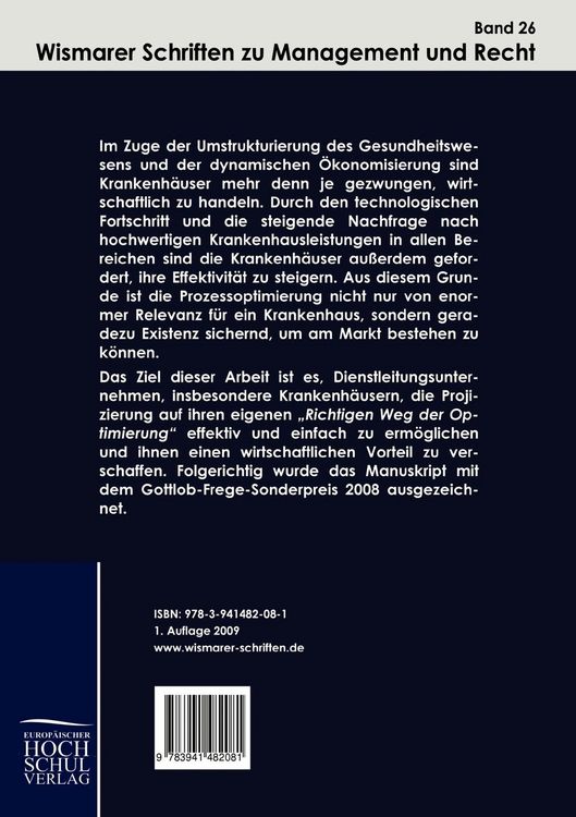 Produktbild: Prozessoptimierung am Beispiel der Einf&uuml;hrung eines neuen selbstverantwortlichen Arbeitsplanungsmodells im Hanse-Klinikum Wismar