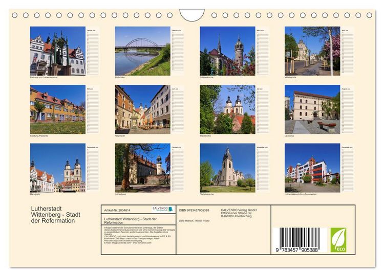 Produktbild: Lutherstadt Wittenberg - Stadt der Reformation (Wandkalender 2026 DIN A4 quer), CALVENDO Monatskalender