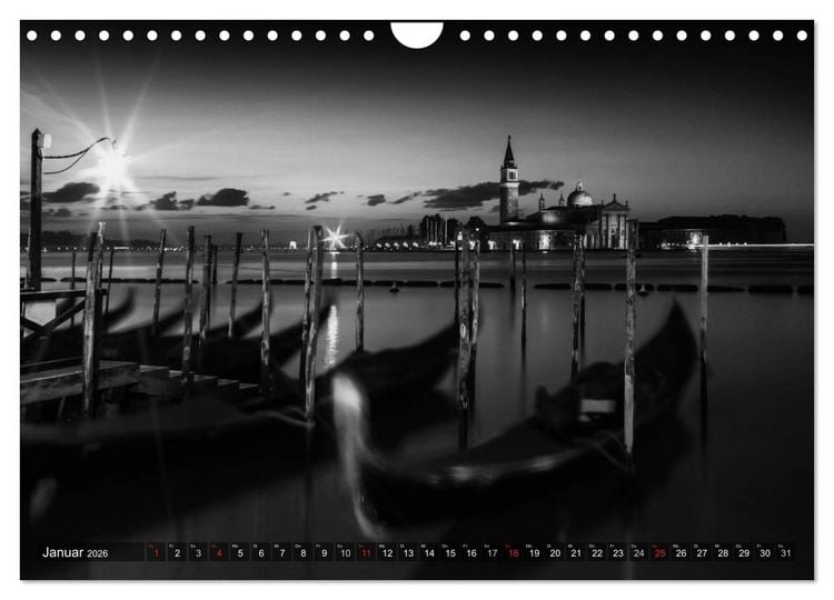 Produktbild: Leuchtendes Venedig &hellip;in monochrom (Wandkalender 2026 DIN A4 quer), CALVENDO Monatskalender