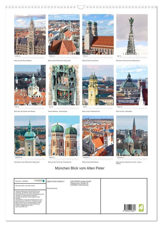Produktbild: M&uuml;nchen Blick vom Alten Peter (Wandkalender 2026 DIN A2 hoch), CALVENDO Monatskalender