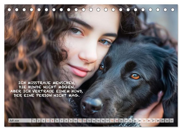 Produktbild: Hunde und ber&uuml;hrende Spr&uuml;che (Tischkalender 2026 DIN A5 quer), CALVENDO Monatskalender