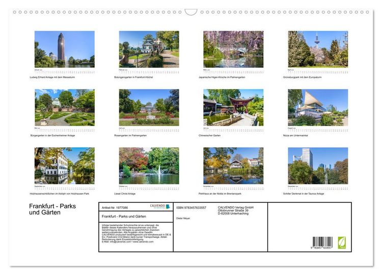 Produktbild: Frankfurt - Parks und G&auml;rten (Wandkalender 2026 DIN A2 quer), CALVENDO Monatskalender