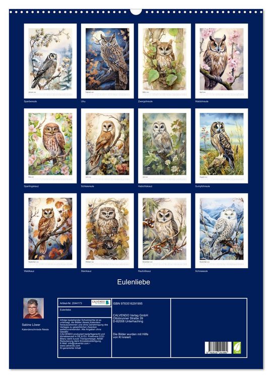 Produktbild: Eulenliebe (Wandkalender 2026 DIN A2 hoch), CALVENDO Monatskalender
