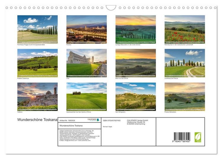 Produktbild: Wundersch&ouml;ne Toskana (Wandkalender 2026 DIN A3 quer), CALVENDO Monatskalender