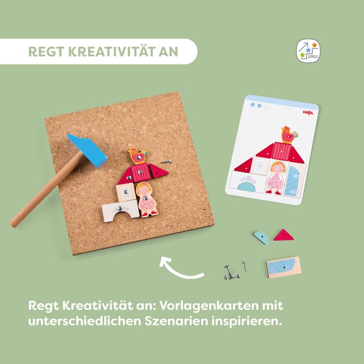 Produktbild: HABA 2013378001 - Hammer-Nagelspiel Bauernhof, 58-teilig, Lernspiel