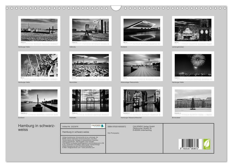 Produktbild: Hamburg in schwarz-weiss (Wandkalender 2026 DIN A3 quer), CALVENDO Monatskalender