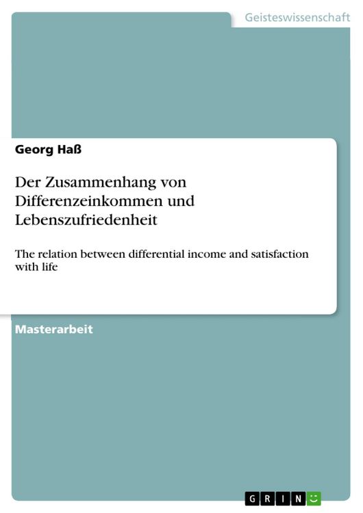 Produktbild: Der Zusammenhang von Differenzeinkommen und Lebenszufriedenheit