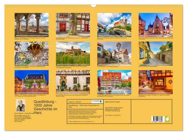 Produktbild: Quedlinburg - 1000 Jahre Geschichte im Harz (Wandkalender 2026 DIN A2 quer), CALVENDO Monatskalender