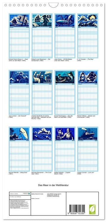 Produktbild: Familienplaner 2026 - Das Meer in der Weltliteratur mit 5 Spalten (Wandkalender, 21 x 45 cm) CALVENDO