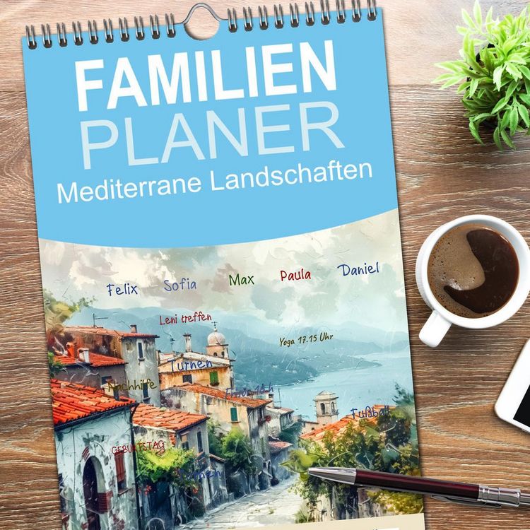 Produktbild: Familienplaner 2026 - Mediterrane Landschaften mit 5 Spalten (Wandkalender, 21 x 45 cm) CALVENDO
