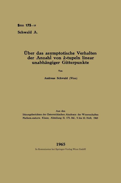 Produktbild: &Uuml;ber das asymptotische Verhalten der Anzahl von k-tupeln linear unabh&auml;ngiger Gitterpunkte