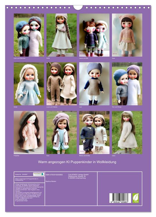 Produktbild: Warm angezogen KI Puppenkinder in Wollkleidung (Wandkalender 2026 DIN A3 hoch), CALVENDO Monatskalender
