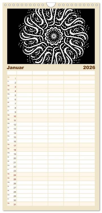 Produktbild: Familienplaner 2026 - Entspannung und Ruhe durch Mandalas mit 5 Spalten (Wandkalender, 21 x 45 cm) CALVENDO