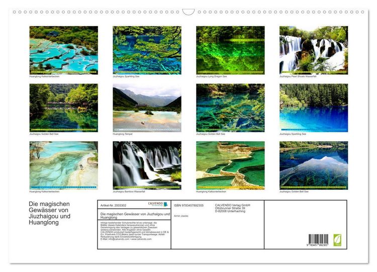Produktbild: Die magischen Gew&auml;sser von Jiuzhaigou und Huanglong (Wandkalender 2026 DIN A2 quer), CALVENDO Monatskalender